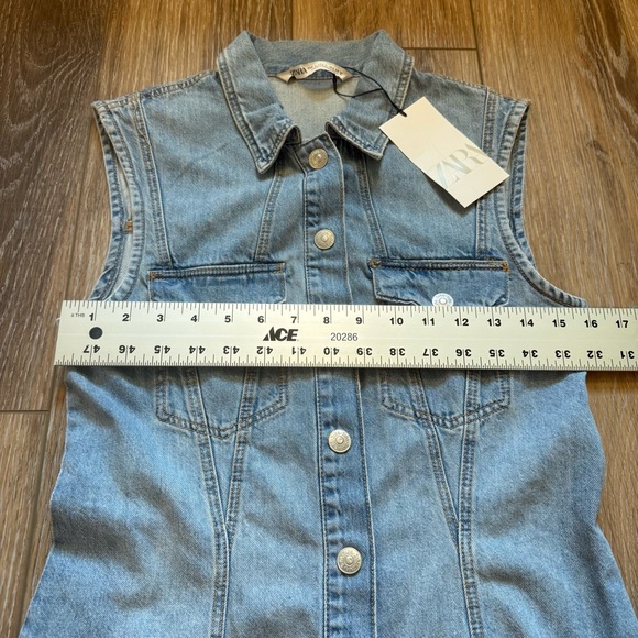 NWT Zara Denim Sleeves Dress Cowboy Snap Up Collared Concert SZ Small - Picture 4 of 11